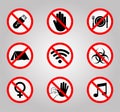 Prohibition Signs and Various warning sign icon Symbol Sign Isolate on White Background,Vector Illustration Royalty Free Stock Photo