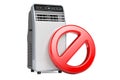 Prohibition symbol with portable air conditioner. 3D rendering