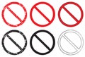 Prohibition symbol set. No sign collection. Denied icon. Red and black forbidden or not allowed logo. Royalty Free Stock Photo