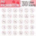 Prohibition thin line icon set, forbidden signs Royalty Free Stock Photo