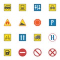 Prohibition and traffic signs collection, flat icons set Royalty Free Stock Photo