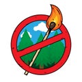 Prohibitory sign of matches in forest. Vector illustration isolated on white background. Royalty Free Stock Photo