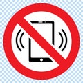 Smartphone call vector iconNo phones, round red vector sign. Cellphones not allowed sign.