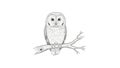 Owl Perched on a Branch Sketch Royalty Free Stock Photo