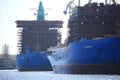 Nuclear-powered icebreakers Arctic and Siberia under construction in the Great Neva Royalty Free Stock Photo
