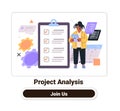 Project analysis concept with checklist clipboard person holding tablet gears documents colorful elements digital Royalty Free Stock Photo