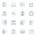 Project analytics linear icons set. Metrics, Analysis, Insights, Dashboards, Performance, Tracking, Reporting line