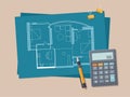 Project architect house plan with tools Construction background. Royalty Free Stock Photo