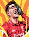 Digital art of Liverpool FC striker Roberto Firmino celebrating his goal Royalty Free Stock Photo