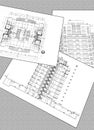 Project drawings of a residential house - plan, section, facade