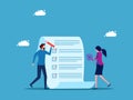 project estimates to get the job done Calculate invoices or taxes. Employees help each other to check project documents.