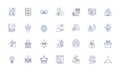 Project execution line icons collection. Plan, Timeline, Resources, Teamwork, Budget, Communications, Risk vector and