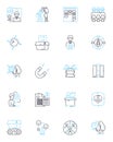 Project kickoff linear icons set. Initiative, Launch, Commencement, Foundation, Beginning, Start, Inception line vector