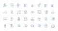 Project kickoff linear icons set. Planning, Strategy, Communication, Objectives, Scope, Deliverables, Resource