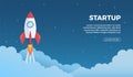 Project launch. Business startup landing page with rocket symbol, starting shuttle banner, future website presentation Royalty Free Stock Photo