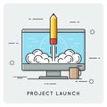 Project launch and start up. Thin line concept.