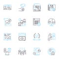 Project launching linear icons set. Initiative, Rollout, Debut, Unveiling, Inception, Introduction, Commencement line
