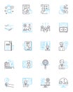 Project launching linear icons set. Initiative, Rollout, Debut, Unveiling, Inception, Introduction, Commencement line