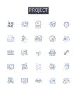 Project line icons collection. Venture, Initiative, Endeavor, Undertaking, Scheme, Assignment, Task vector and linear