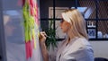 Project management agile methodology, concept. A young blonde woman in glasses