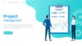 Project management basics landing page template flat design. Teamwork, business meeting concept