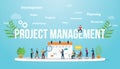 Project management concept with business calendar and team people meeting together - vector Royalty Free Stock Photo