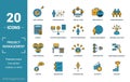 Project Management icon set. Include creative elements goal seeking, virtual team, budget, global management, team cohesion icons