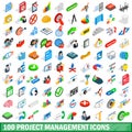 100 project management icons set, isometric style Royalty Free Stock Photo