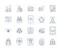 Project management line icons collection. Timeline, Planning, Resources, Budgeting, Leadership, Deliverables, Execution