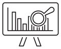 Project management magnifying glass, scoreboard, charts, data analysis vector icon illustration