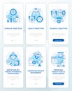 Project management processes blue onboarding mobile app screens set Royalty Free Stock Photo