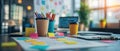 project management tools, A group brainstorming session with project management tools on a whiteboard, vibrant post-it notes,