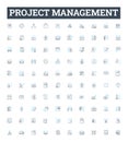 Project management vector line icons set. Planning, Managing, Scheduling, Tracking, Organizing, Budgeting, Risk