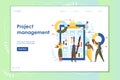 Project management vector website landing page design template