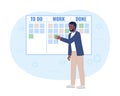 Project manager using scrum task board 2D vector isolated spot illustration