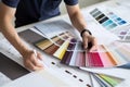 interior project collection choice designer design color sample selection palette swatch. Generative AI. Royalty Free Stock Photo