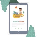 Work at home mobile template, web page and landing page design for website development. Royalty Free Stock Photo
