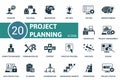 Project Planning icon set. Thinking, Dialogue, Imagination, Big Idea, Testing, Brainstorming, Workplace, Project