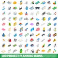 100 project planning icons set, isometric 3d style Royalty Free Stock Photo