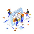 Project planning, time management concept. Vector 3d isometric illustration. Team makes schedule of meetings and events