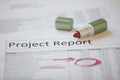 Project report marked up with lip stick Royalty Free Stock Photo