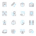 Project resources linear icons set. Equipment, Budget, Personnel, Tools, Materials, Inventory, Staffing line vector and