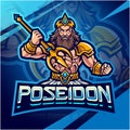 Poseidon esport mascot logo design Royalty Free Stock Photo