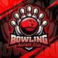 Bowling arcade club esport mascot logo design Royalty Free Stock Photo