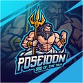 Poseidon esport mascot logo design with trident weapon Royalty Free Stock Photo