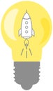 Project start up and development process. Innovation product, creative idea. Rocket in light bulb