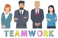 Project team man and woman business characters. Employee group. Teamwork flat style vector icons set