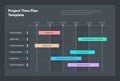 Project time plan template with six project tasks in time intervals - dark version