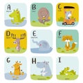 Animal alphabet graphic A to I. Cute vector Zoo alphabet.