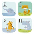 Cute vector Zoo alphabet with animals in cartoon style. Royalty Free Stock Photo